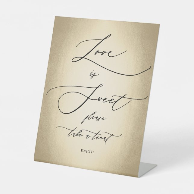 Signe De Table Calligraphie Script Gold Love Is Sweet Mariage (Recto)