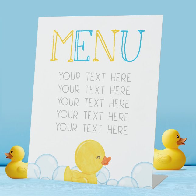 Signe De Table Canard en caoutchouc Anniversaire ou Baby shower M (Large Rubber Duck Party Menu Sign for Baby Shower or Birthday Table Displays)
