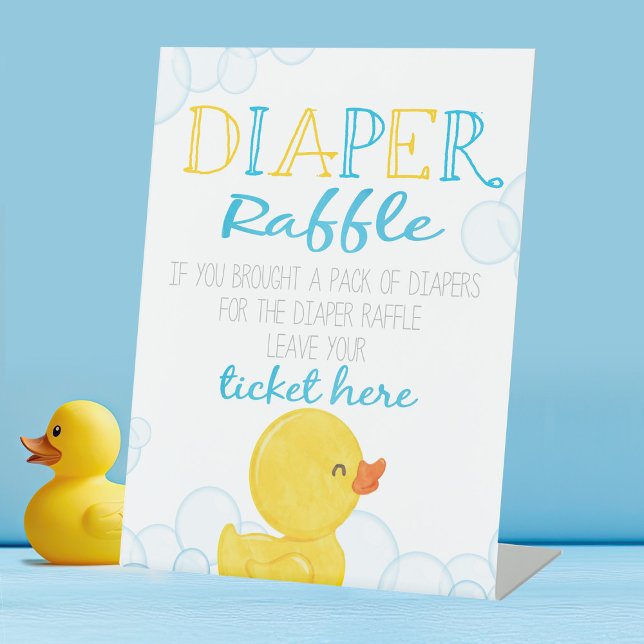 Signe De Table Caoutchouc Duck DIaper Baby shower Raffle (Watercolor Rubber Duck Baby Shower Diaper Raffle Game Sign)