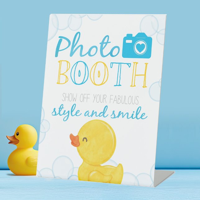 Signe De Table Caoutchouc Photo Booth Baby shower ou anniversaire (Watercolor Rubber Duck Photo Booth Table Pedestal Party Sign)
