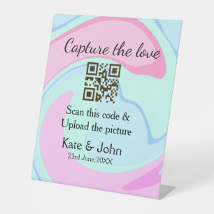 Signe De Table Capturez l'amour ajouter QR scan marbre rose bleu