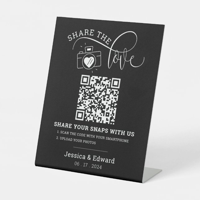 Signe De Table Capturez L'Amour Qr Code Black Chic Mariage modern (Recto)