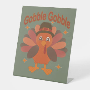 Signe De Table Caricature de Turquie Thanksgiving - "Gobble Gobbl