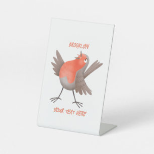 Signe De Table Caricature d'oiseau rouge chantant mignon
