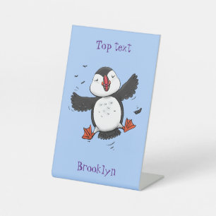 Signe De Table Caricature en bleu bouffin joyeux