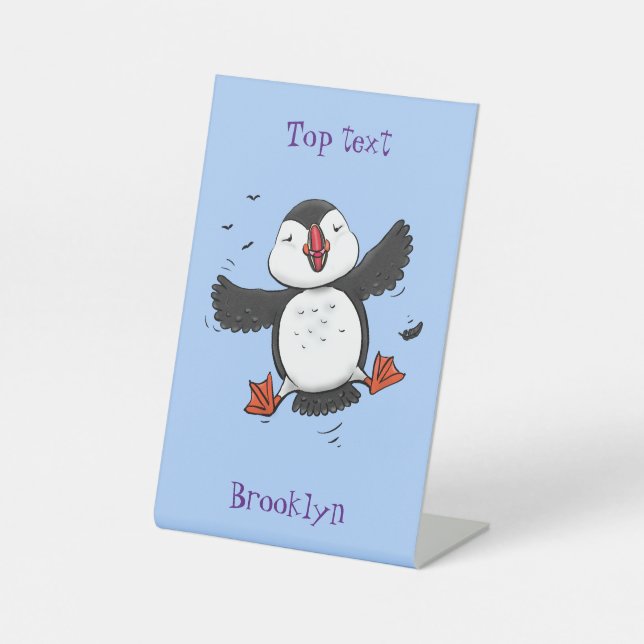 Signe De Table Caricature en bleu bouffin joyeux (Recto)