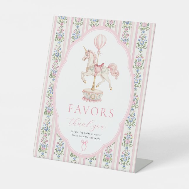Signe De Table Carousel Pink Birthday Favors Sign (Recto)