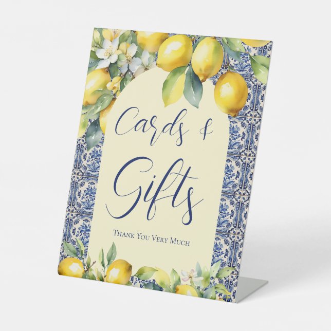 Signe De Table Carreaux bleu italien & citron baby shower cartes  (Recto)