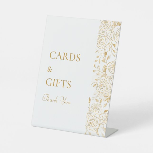 Signe De Table Carte & Cadeau en fleurs dorées (Recto)