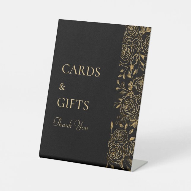 Signe De Table Carte & Cadeau en fleurs dorées (Recto)