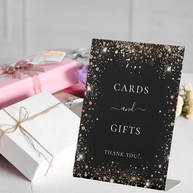 Signe De Table Carte cadeau paillettes or noir enseigne (Créateur téléchargé)