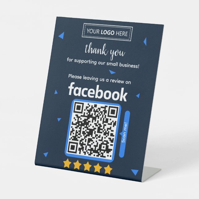 Signe De Table Carte de demande d'avis Facebook avec logo et code (Recto)