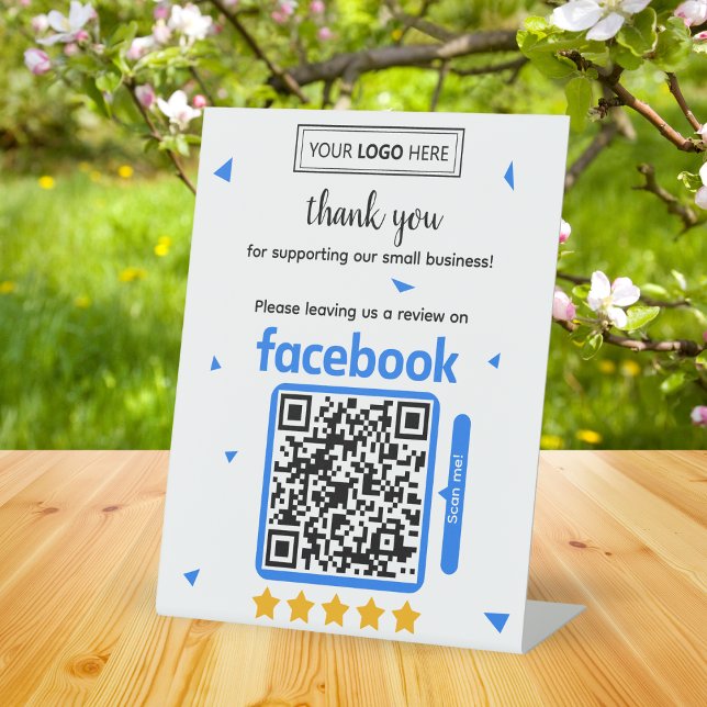 Signe De Table Carte de demande de révision Facebook avec logo et (Facebook review request)