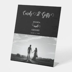 Signe De Table Carte de mariage Black & White Script Photo Cadeau