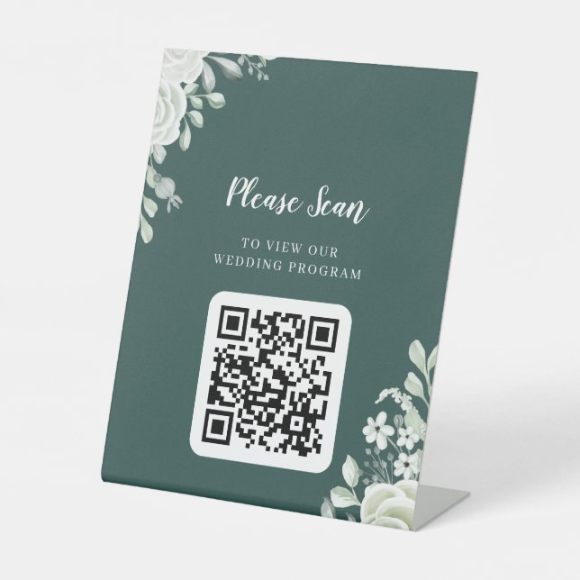 Signe De Table Carte de mariage QR de la feuille verte - Programm (Recto)