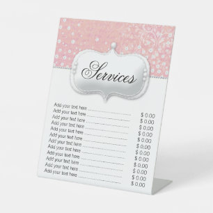 Signe De Table Carte des prix Damask Pink Pedestal Sign