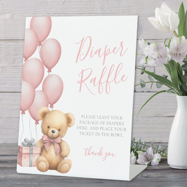 Signe De Table Carte du boîtier du Baby shower de l'ours (Bear Baby Shower Diaper Raffle Enclosure Card Pedestal Sign)