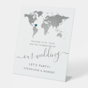 Signe De Table Carte du monde de mariage de destination Bienvenue