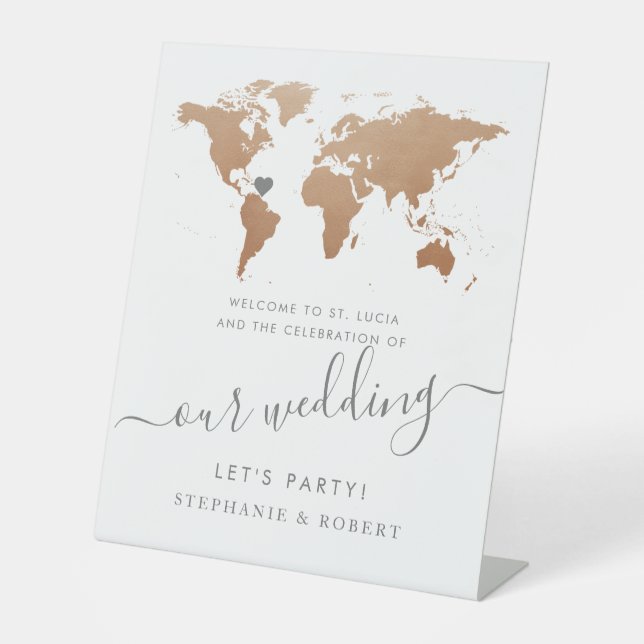 Signe De Table Carte du monde Destination Mariage Cuivre Rust Bie (Recto)