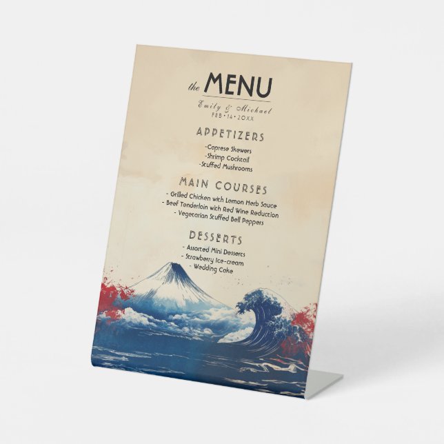 Signe De Table Carte menu Harmonie japonaise avec Fuji (Recto)