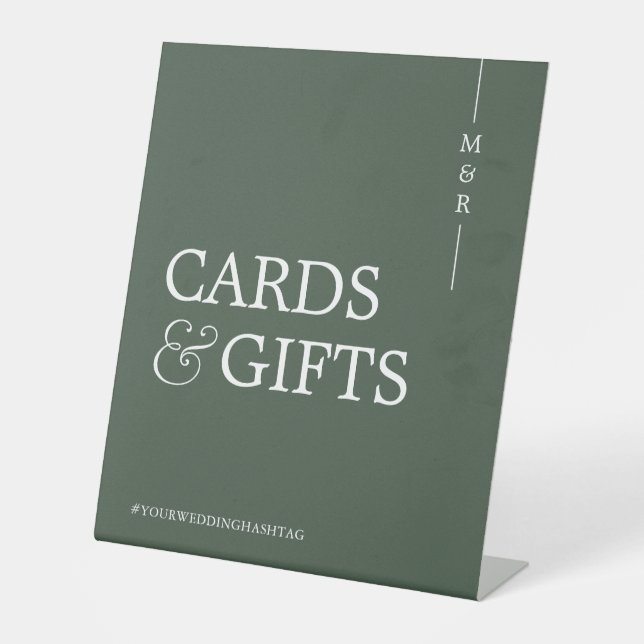 Signe De Table Carte Monogramme et cadeaux Mariage vert foncé (Recto)