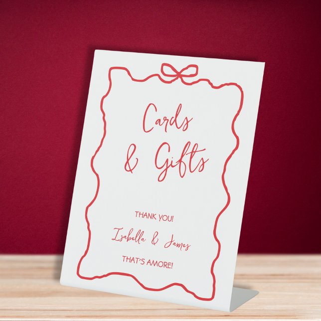 Signe De Table Cartes & Cadeaux Bow Main Tirée Wavy Couples Douch (Cards & Gifts Bow Hand Drawn Wavy Couples Shower Pedestal Sign)