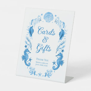 Signe De Table Cartes Cadeaux de Mariage Côtiers Aquarelle Bleue