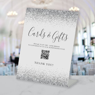Signe De Table Cartes de mariage argent gris pâle Cadeaux Code QR
