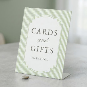 Signe De Table Cartes de mariage et cadeaux rayés vert sauge clas
