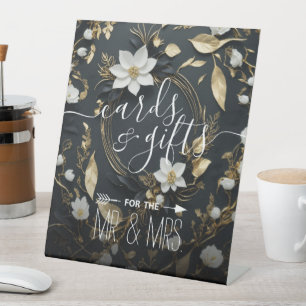 Signe De Table Cartes de mariage Fleurs Couronne Noir Blanc Or Ca