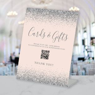 Signe De Table Cartes de mariage Rose Pâle Argent Cadeaux Code QR