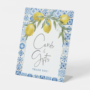 Signe De Table Cartes de Tuiles Bleues Méditerranéennes au Citron