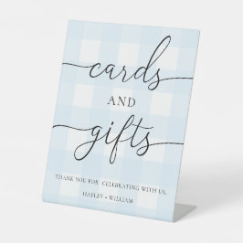 Signe De Table Cartes En vichy bleues et cadeaux