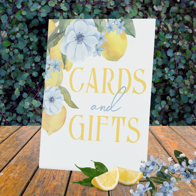 Signe De Table Cartes et cadeaux Aquarelle Citron table debout (Watercolor Lemon Cards & Gifts Table Sign. Perfect for a lemon wedding, bridal shower, baby shower)