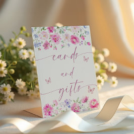 Signe De Table Cartes et cadeaux aux fleurs roses vives