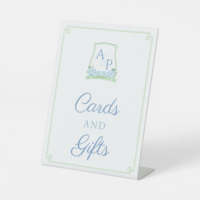 Signe De Table Cartes Et Cadeaux Bleus Et Vert Élégants (Recto)