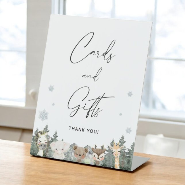 Signe De Table Cartes et cadeaux de Baby shower d'hiver Woodland (Créateur téléchargé)