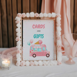 Signe De Table Cartes Et Cadeaux De Camion À Crème De Glace Rose