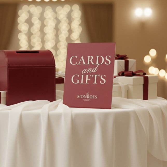 Signe De Table Cartes et cadeaux de Fête des mariées Red Mariage  (Add a touch of elegance to your gift table with this Old Money Bold Red Cards and Gifts sign!)