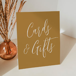 Signe De Table Cartes et Cadeaux de Mariage Simple Script Ochre
