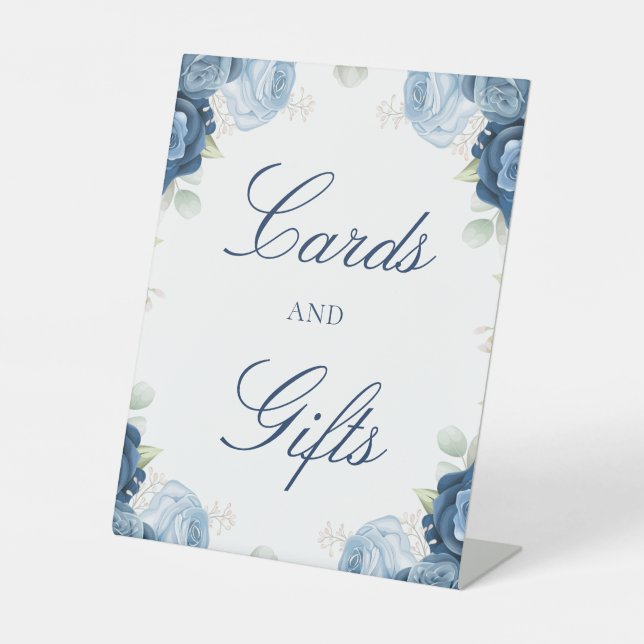 Signe De Table Cartes et Cadeaux Fleuris Bleu Poussiéreux (Recto)