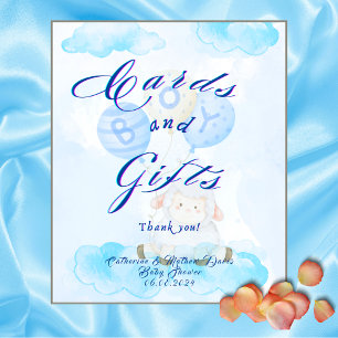Signe De Table Cartes et cadeaux Petit Baby shower d'agneau bleu