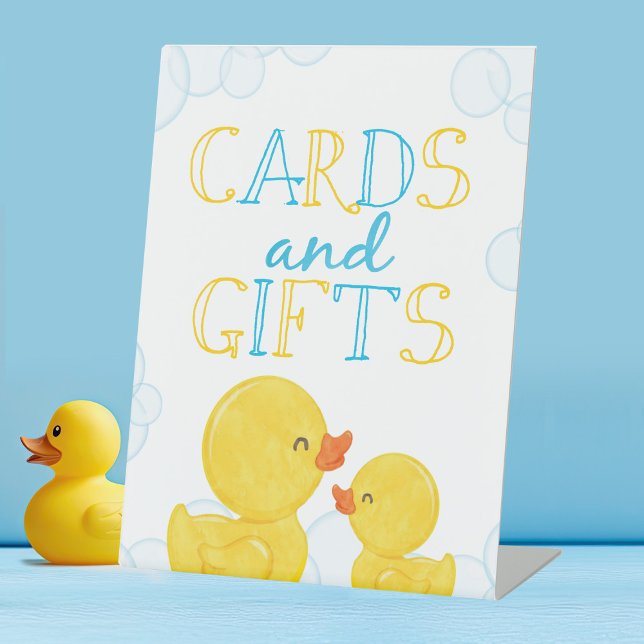 Signe De Table Cartes et cadeaux pour canard en caoutchouc Annive (Watercolor Rubber Duck Cards and Gifts Table Pedestal Party Sign)