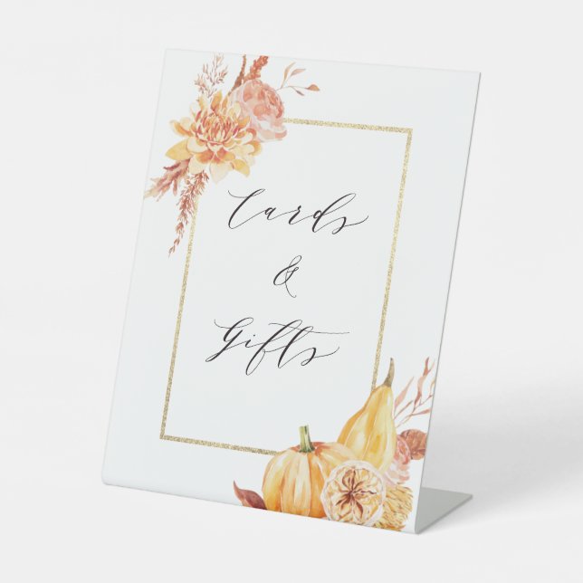 Signe De Table Cartes et cadeaux Rustique Floral Citrouille Gold (Recto)