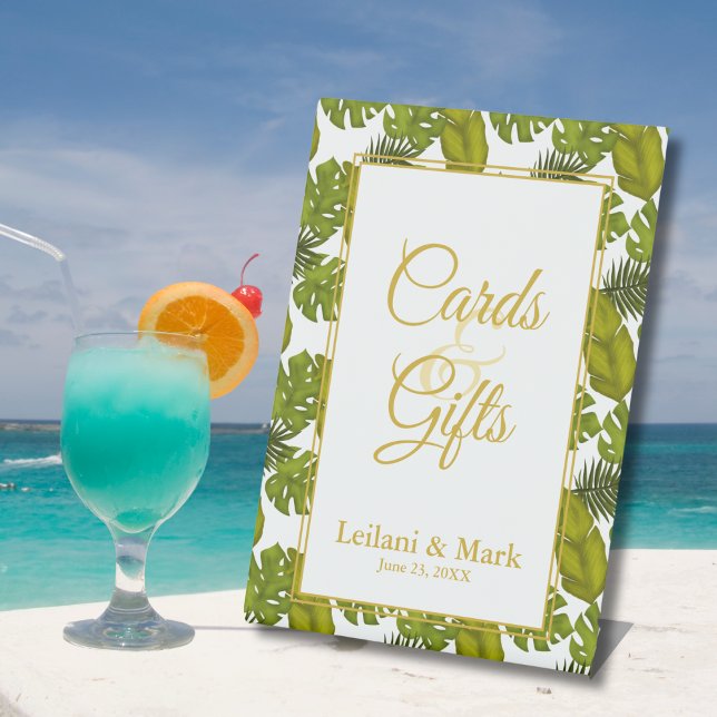 Signe De Table Cartes et cadeaux verts Feuille Tropical Mariage (Créateur téléchargé)