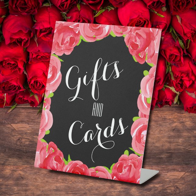 Signe De Table Cartes et Fêtes des mariées de cadeaux Red Roses (Cards and Gifts pedestal sign for your bridal shower (more in our collection))