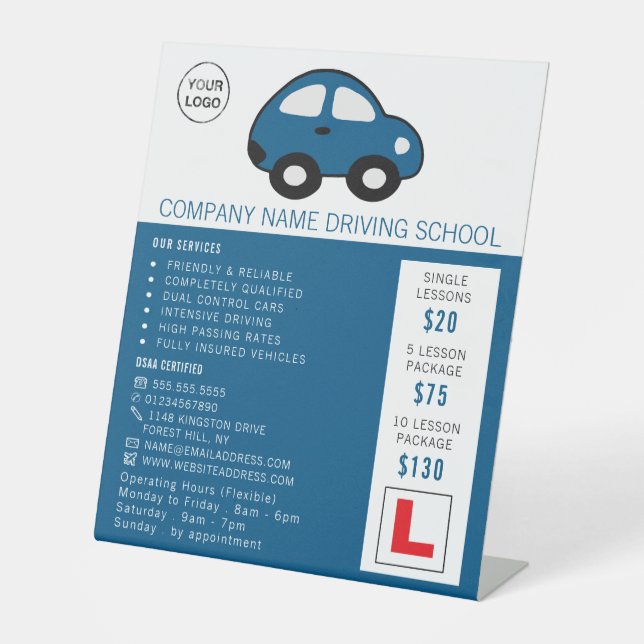 Signe De Table Cartoon Car, École de Conduite, Instructeur Advert (Recto)