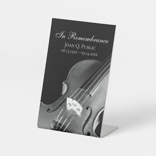 Signe De Table Célébration de la vie du musicien violon noir blan (Recto)