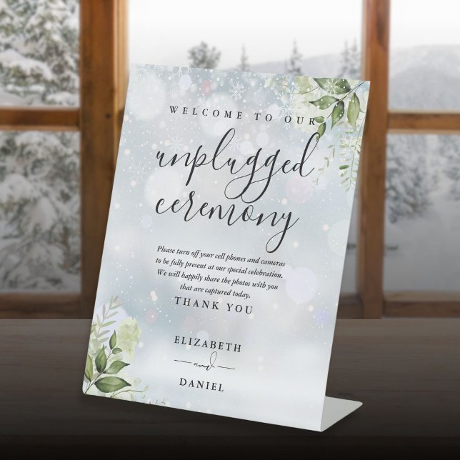 Signe De Table Cérémonie de verdure d'hiver Floral Unplugged (Winter Greenery Floral Unplugged Ceremony Pedestal Sign)