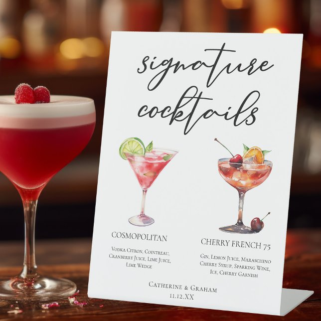Signe De Table Cerise cosmopolite Français 75 Cocktails Menu (Créateur téléchargé)